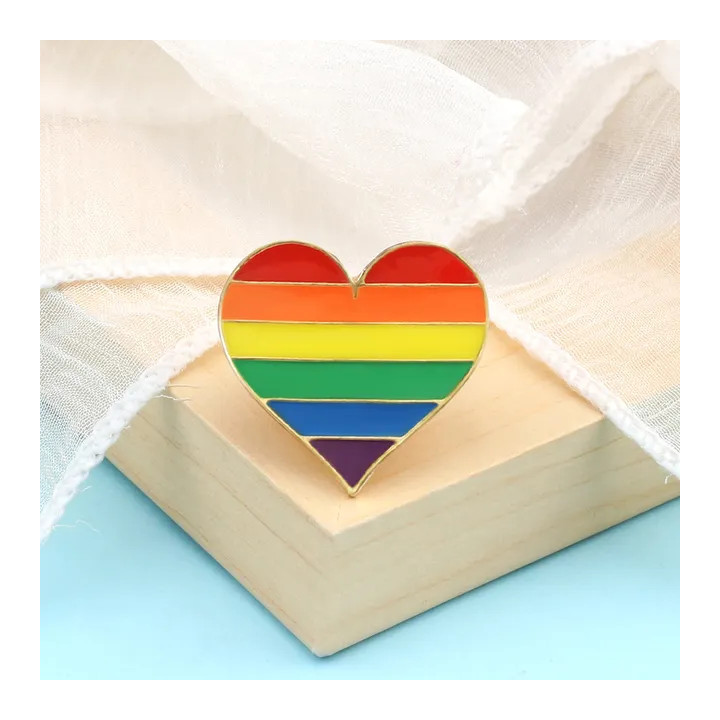 Pride srdce dúhové - pripínací odznak, kovový, LGBT+