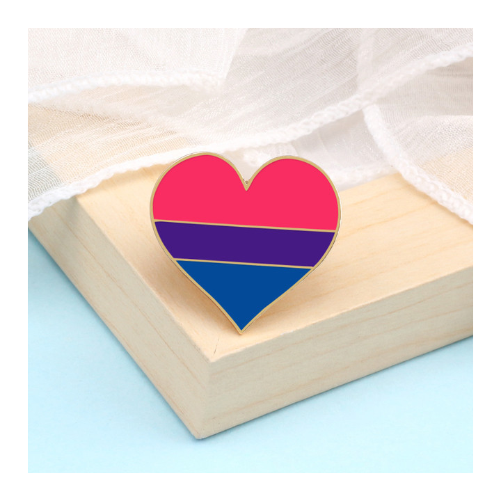 Bisexualita, bi srdce - pripínací odznak, kovový